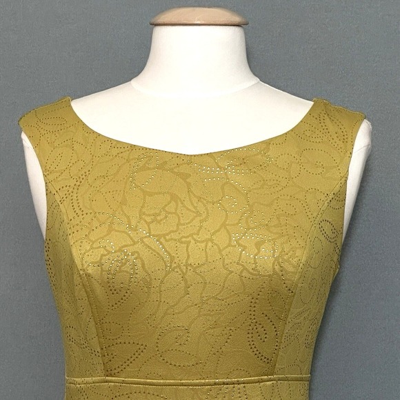 Vintage Y2K Womens Dress M Mustard Yellow Sparkle Fitted Bodycon Retro 90s USA - Picture 2 of 14